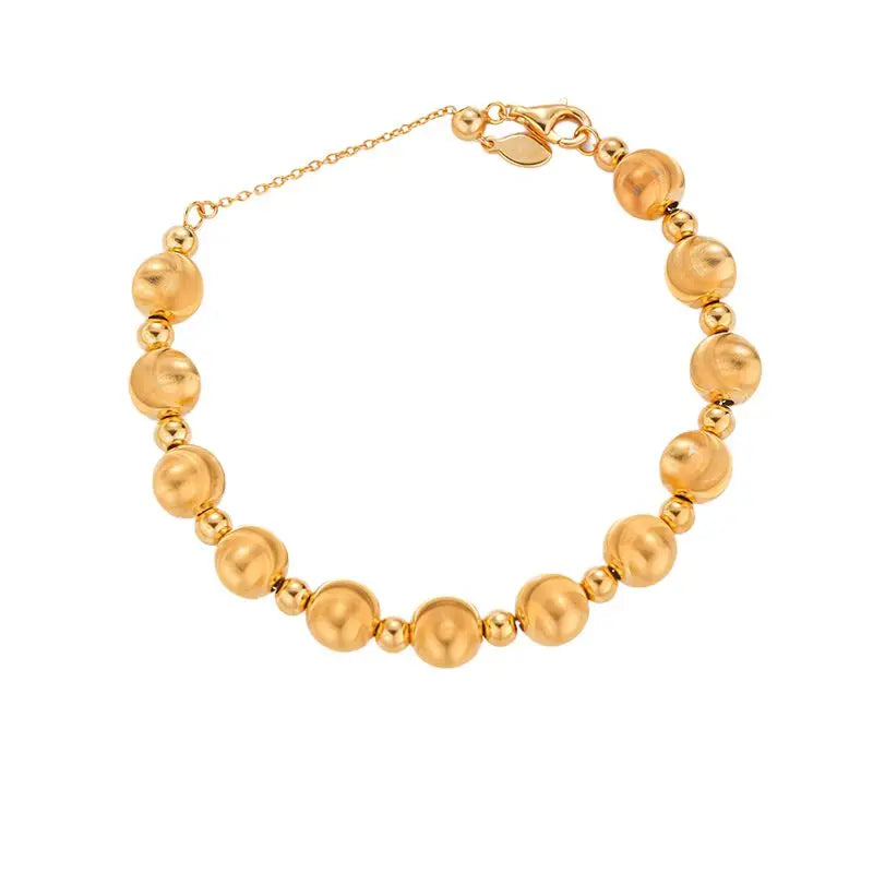 MuShan Jewelry Vintage Cat's Eye Brushed Beaded Bracelet Women Italian Gold-plated 925 Silver Wedding Gift