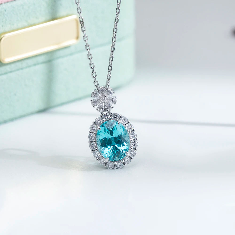 Custom Fine Jewelry MSN-836 18K White Gold Necklace Chain 8x10mm Oval Shape Lab Grown Gemstone Necklace