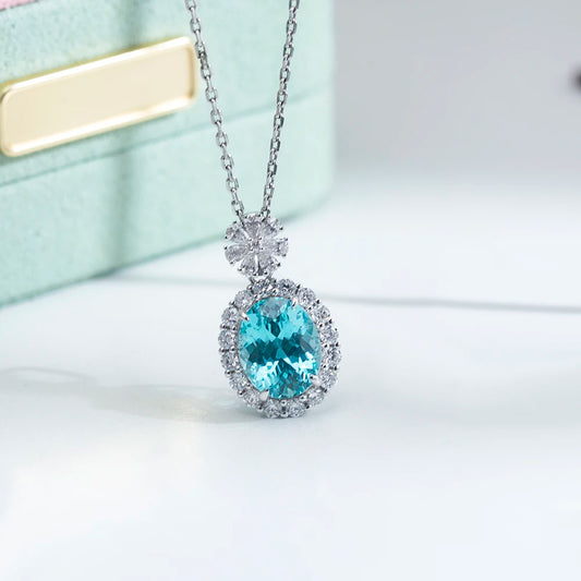 Custom Fine Jewelry MSN-836 18K White Gold Necklace Chain 8x10mm Oval Shape Lab Grown Gemstone Necklace