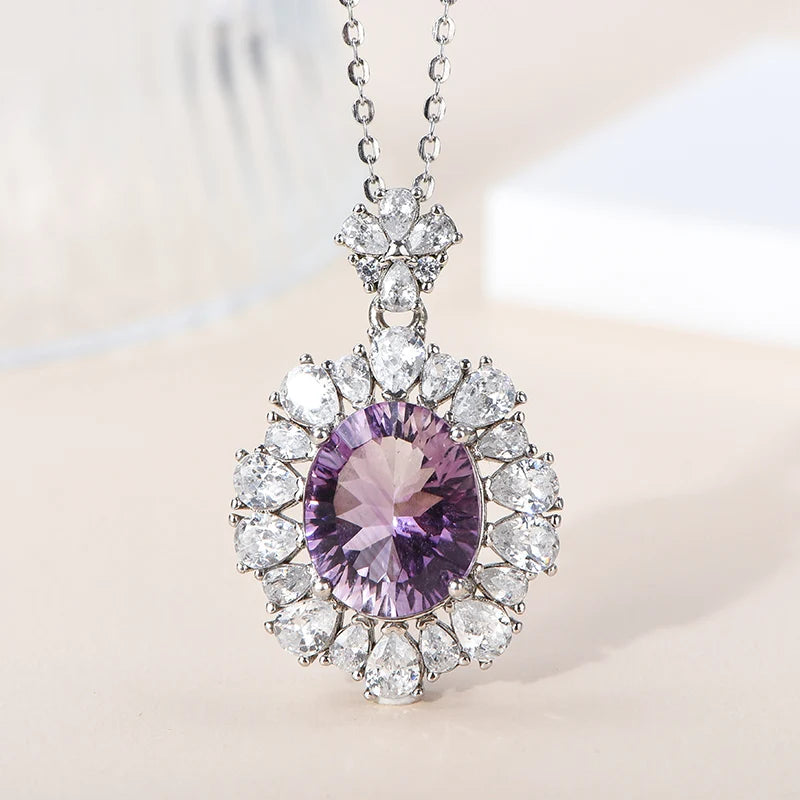 Gioiellieri Fine Jewelry 925 Silver Pendant Necklace for Women Natural Amethyst Pendant