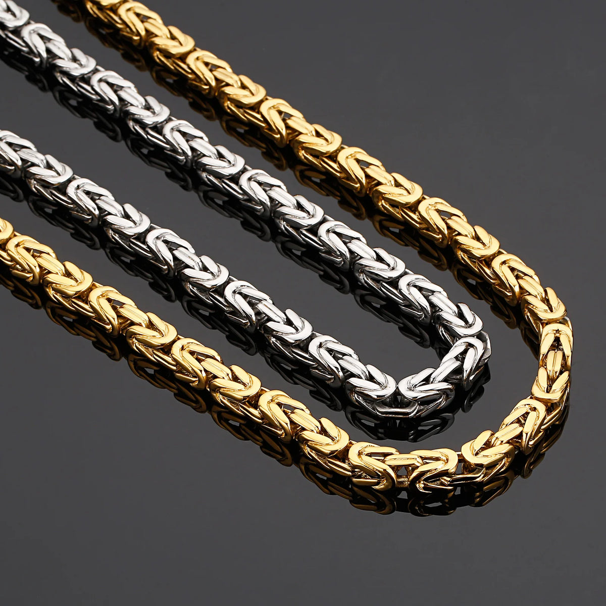 S&S 8mm Byzantine Stainless Steel Flat Link Chain Silver Gold Byzantine Necklace for Men