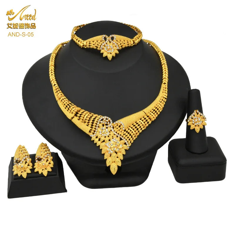 Gold Heart Bridal Jewellery Set | Necklace, Bracelet, Earrings & Ring | 24 Style Options