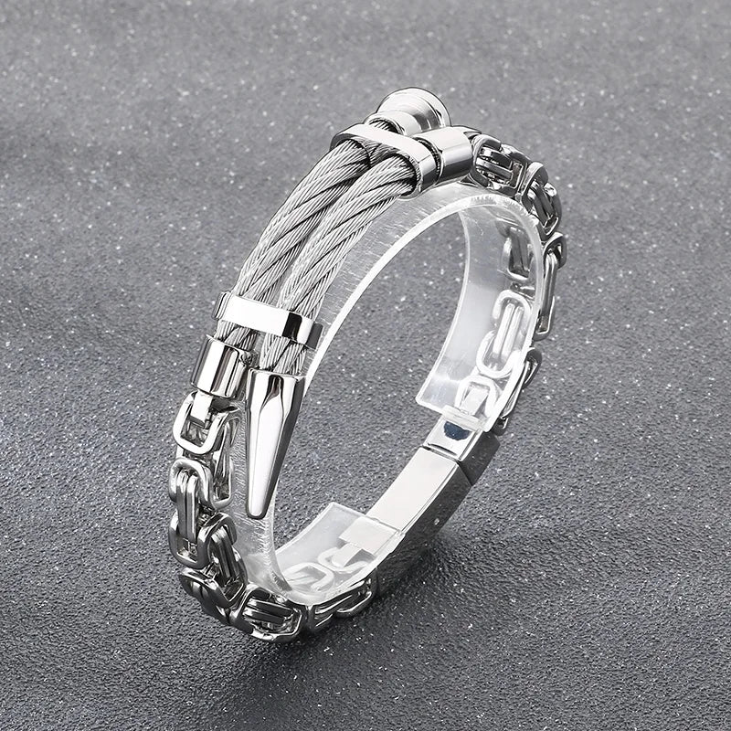 REBEL Trendy Fine Jewelry Fashion Bracelets Stainless Steel Byzantine Links Bangle Bracelet
