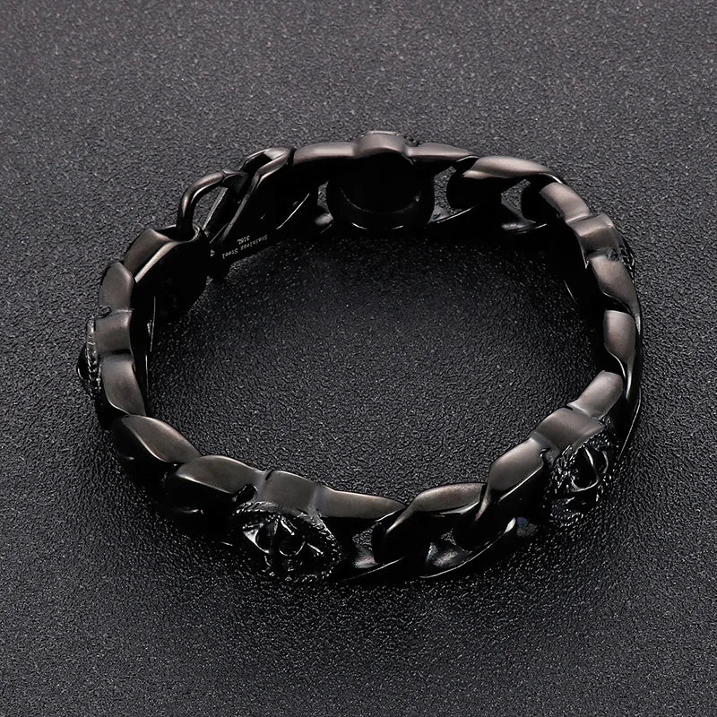 VIKING Mens Punk Arrow Cross Link Bracelet – Black Stainless Steel