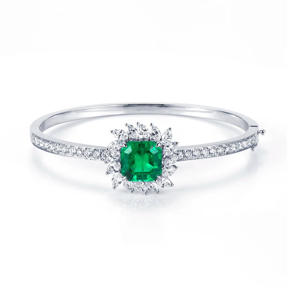 MSB-628 Custom Jewelry Luxury Bracelets PT950 Asscher Cut Lab Grown Emerald Bracelet