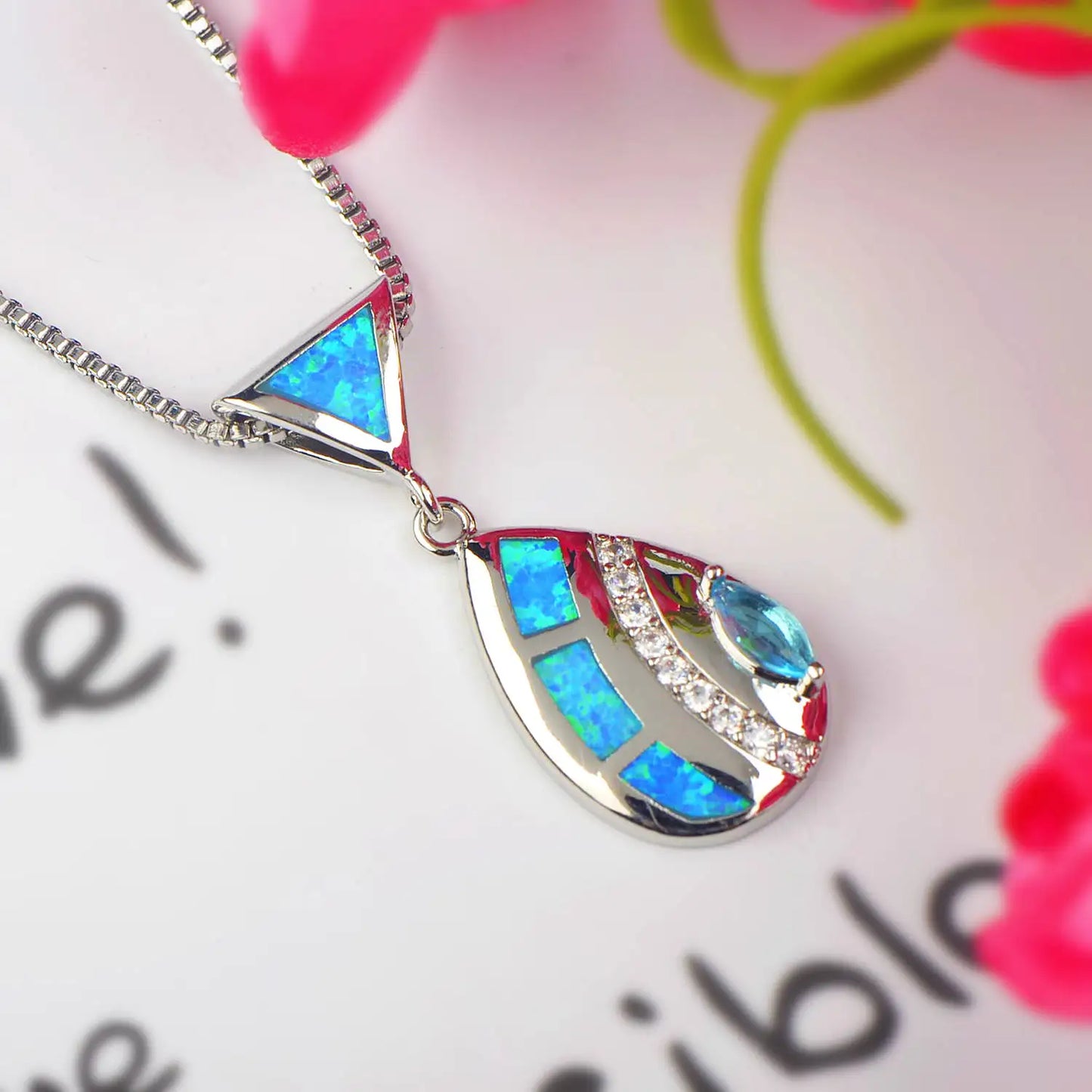 Elegant Teardrop Shape Necklace Aobao Inlaid Pendant Fashion Jewelry