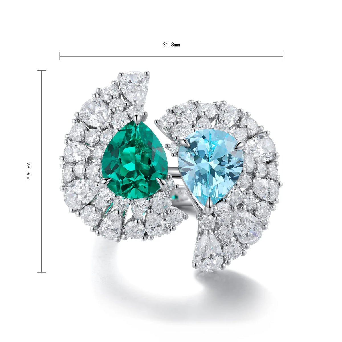 Gemfiori Jewelry Trendy High Quality S925 Silver Cultivated Emerald Sapphire Ring Unisex Engagement Ring for Wedding Party or Gift