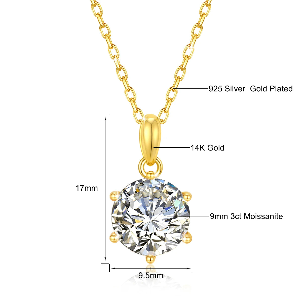 Gioiellieri Classic Fine Jewellery Woman Engagement Gifts Pendant 1ct 2ct 3ct Moissanite Diamond Hollow 14k Gold Necklace Pendant