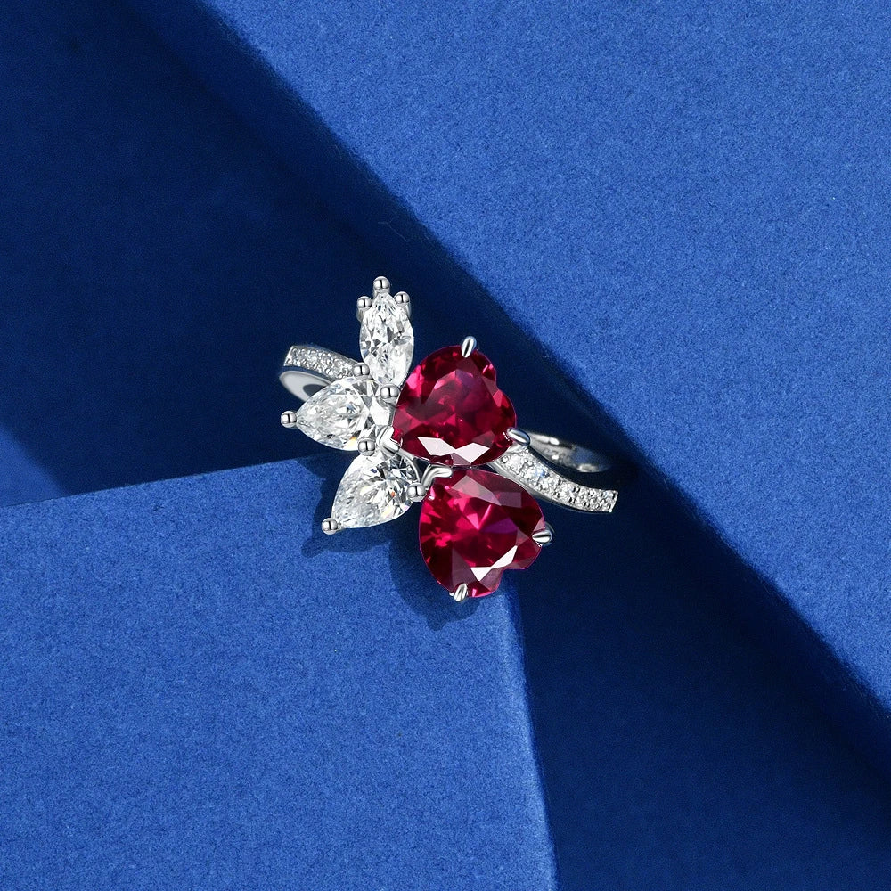 SILVERELLI 1ct Heart-Shaped Red Gemstone Ring | S925 Sterling Silver | Platinum Plated | Sizes 5–9