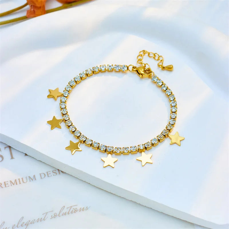 Gold Crystal Rhinestone Heart Necklace & Bracelet Jewellery Set | Sparkling Luxury Set