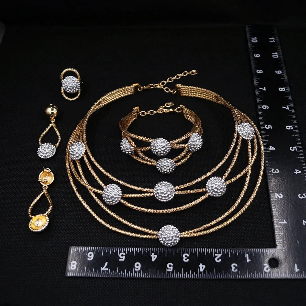 Brazilian Luxury Gold-Plated Jewelry Sets Necklace Bracelet Earrings Ring Four-Piece Sets Colorful Women's Wedding Jewellery Set