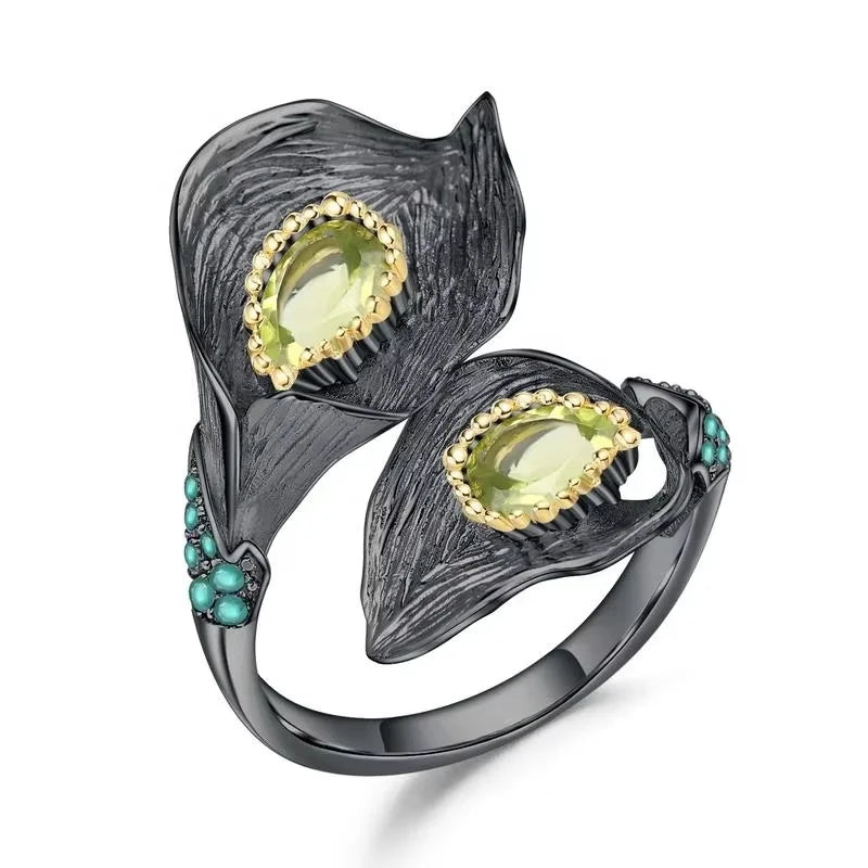 ArtistA Abiding Custom Green Natural Gemstone Ring Collection 925 Silver Natural Peridot Rings with Regular Open 2 Tone Design