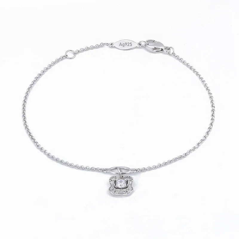 MuShan Jewelry Factory New Women's Silver Camellia Bracelet Pure Silver Gold-plated Four-flower Small Pendant  Set with Diamonds