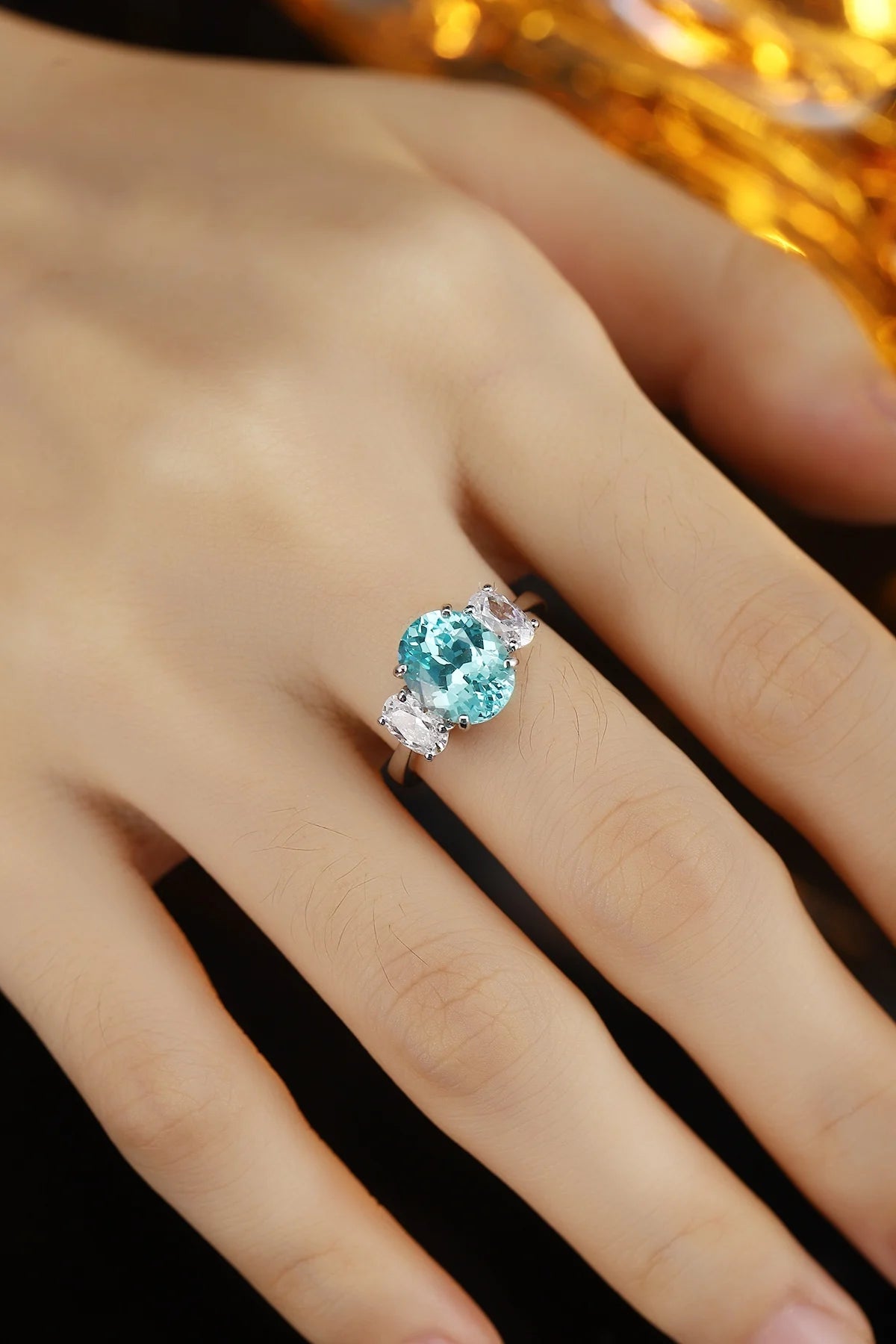 Gemfiori Customized Jewelry 925 Sterling Silver Ring Lab Grown Paraiba Bridal Engagement Wedding Rings for Women High-end Jewelry