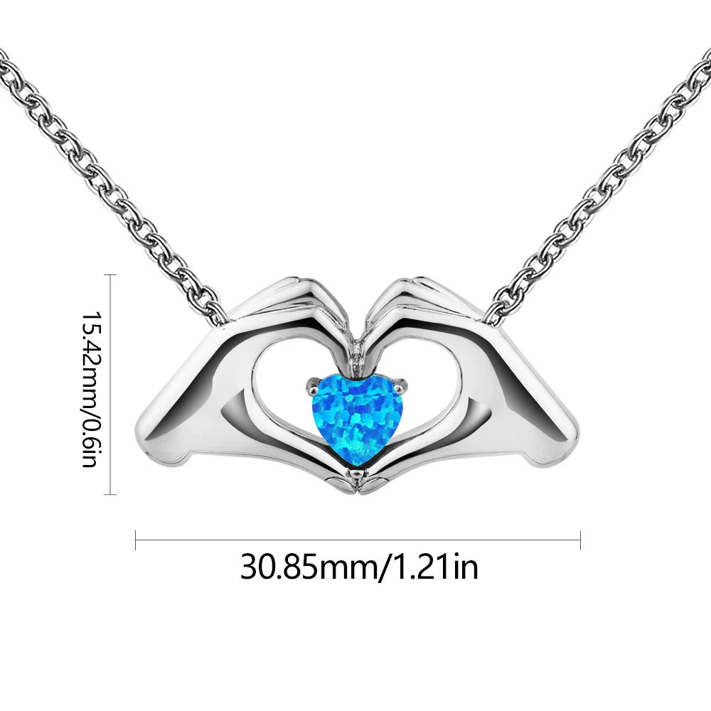 Elegant Hand Heart Necklace Aobao Inlaid Accent Pendant Fashion Jewelry