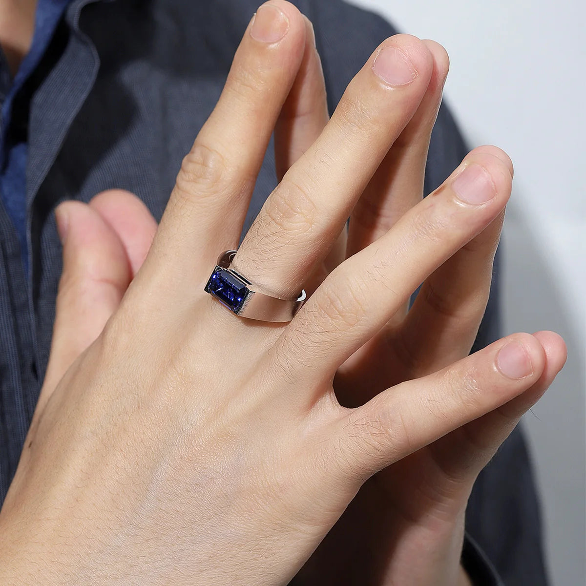 Gemfiori Sterling Silver Rings With Stones 3.5ct Lab Grown Sapphire Ring Wedding Band