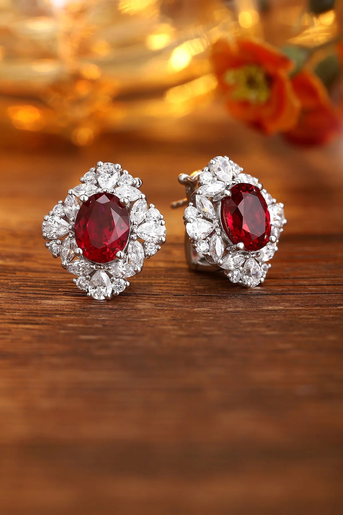 Gemfiori Anster High Quality S925 Lab Grown Ruby Earring Stud Dainty Gemstone Stud Earrings for Women Daily Wear Gift
