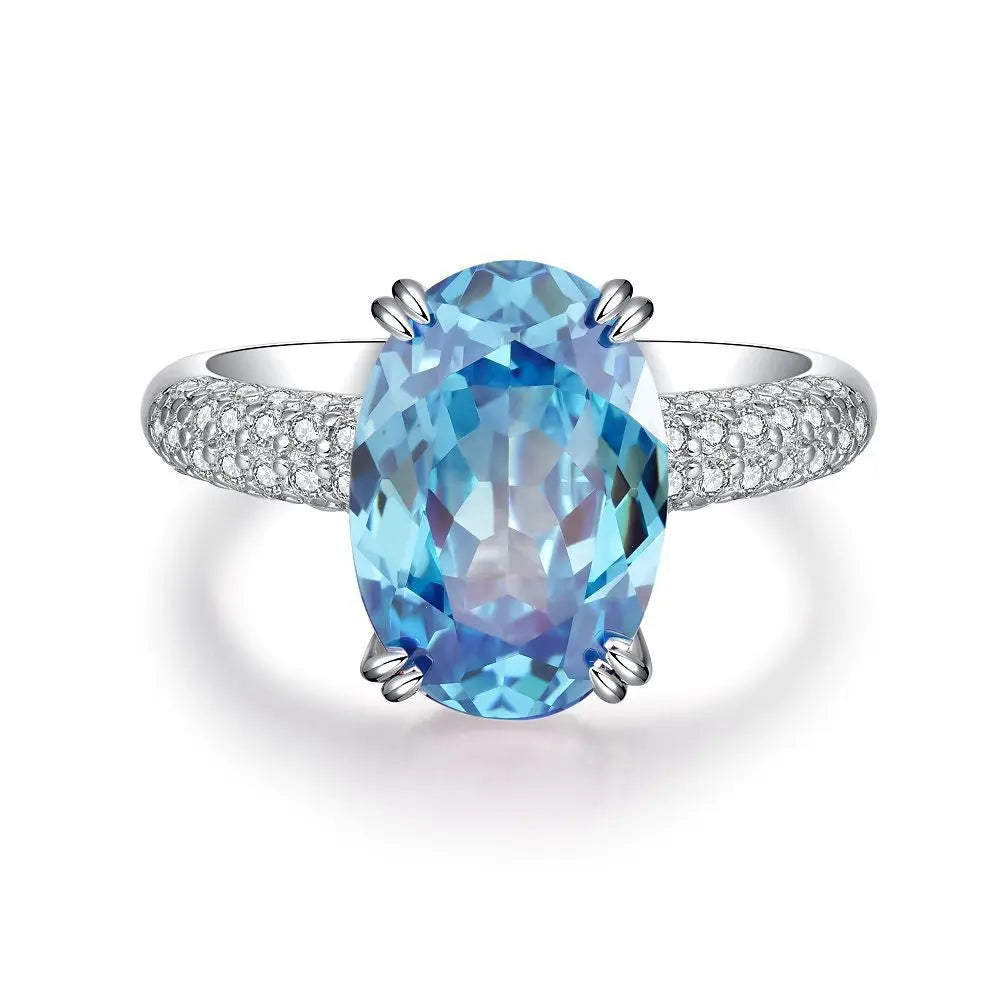 Waterproof Women 925 Sterling Silver Aquamarine 5A 8A Cubic Zirconia Ring Wedding Anniversary Rings Custom Jewelry Supplies