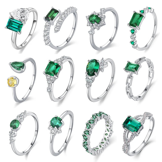 Elegant Women 925 Sterling Silver Emerald 5A 8A Cubic Zirconia Ring Promise Wedding Rings Custom Jewelry Manufacturing OEM/ODM