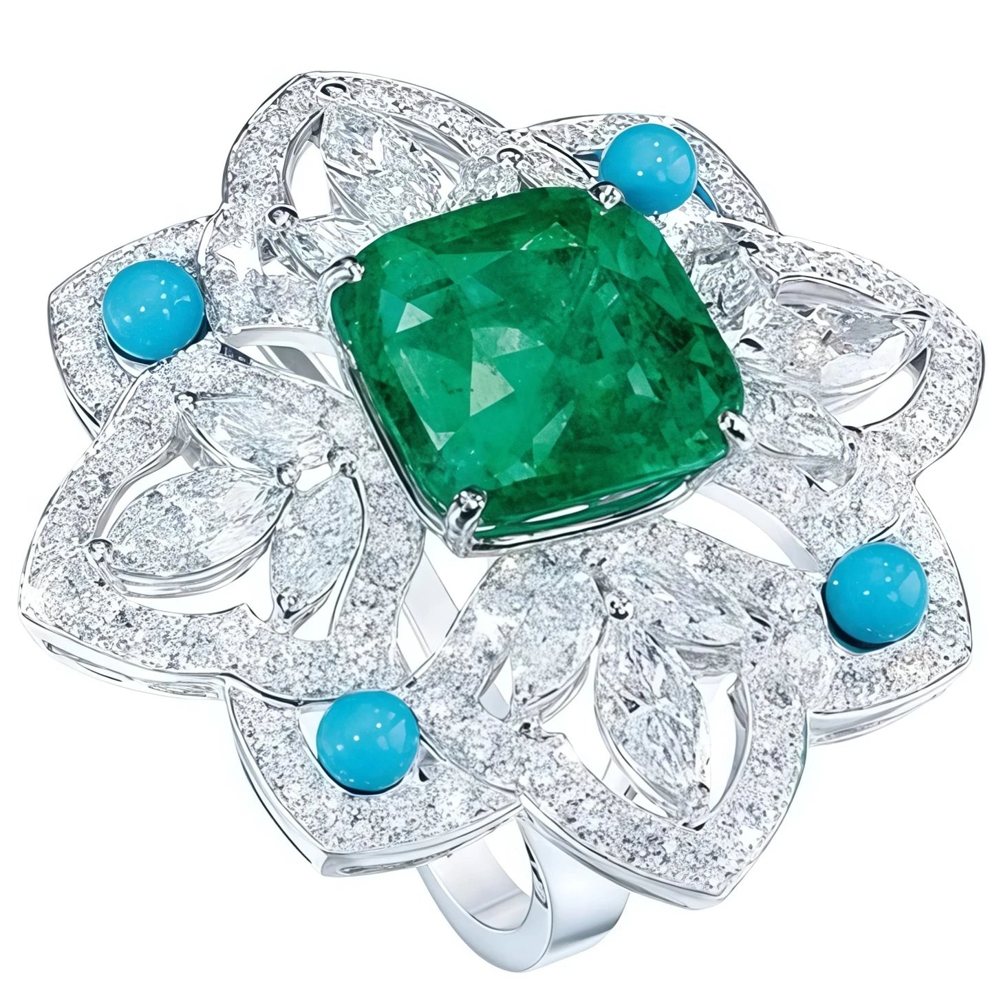 MUSHAN Jewelry Factory Design 925 Sterling Silver Fine Ring High Carbon Diamond with Blue Pine Stone 6.5ct Emerald Jewelry Rings