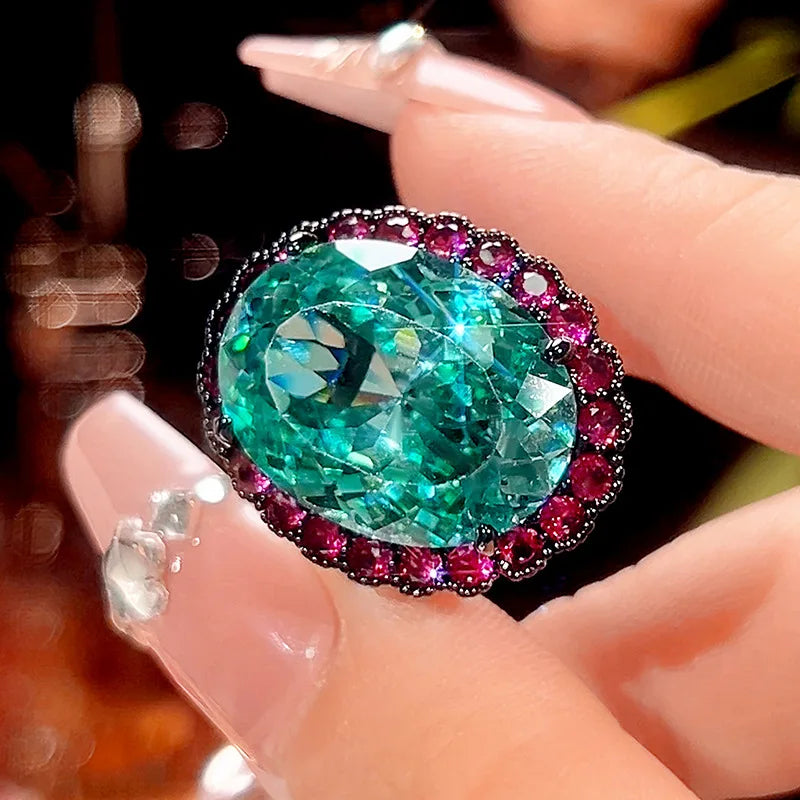 Gemfiori 2025 New High Quality Light Luxury Jewelry Pala Green Zircon Black Gold Premium Set