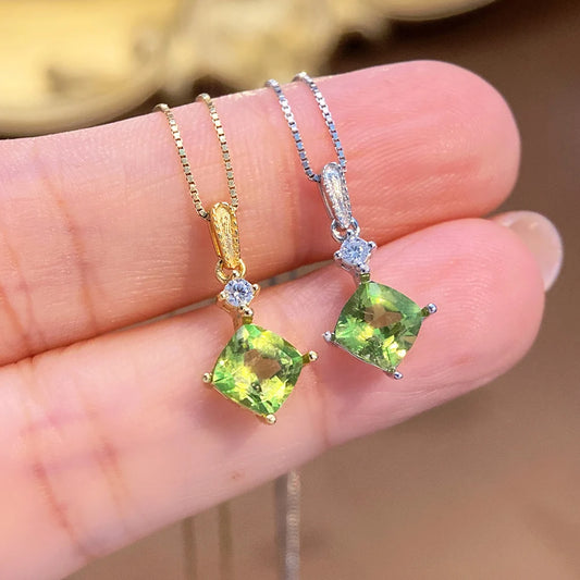 Gioiellieri Fashion Natural Peridot Necklace S925 Sterling Silver Inlay Simple Style Women Pendant Jewelry Anniversary Gift