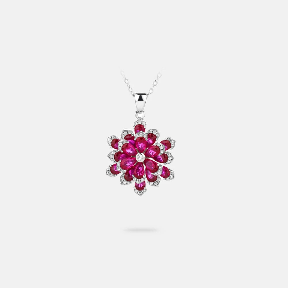MUSHAN Jewelry Factory S925 Sterling Silver Necklace Women Electroplated White Gold High Carbon Diamond Floral Element Pendant