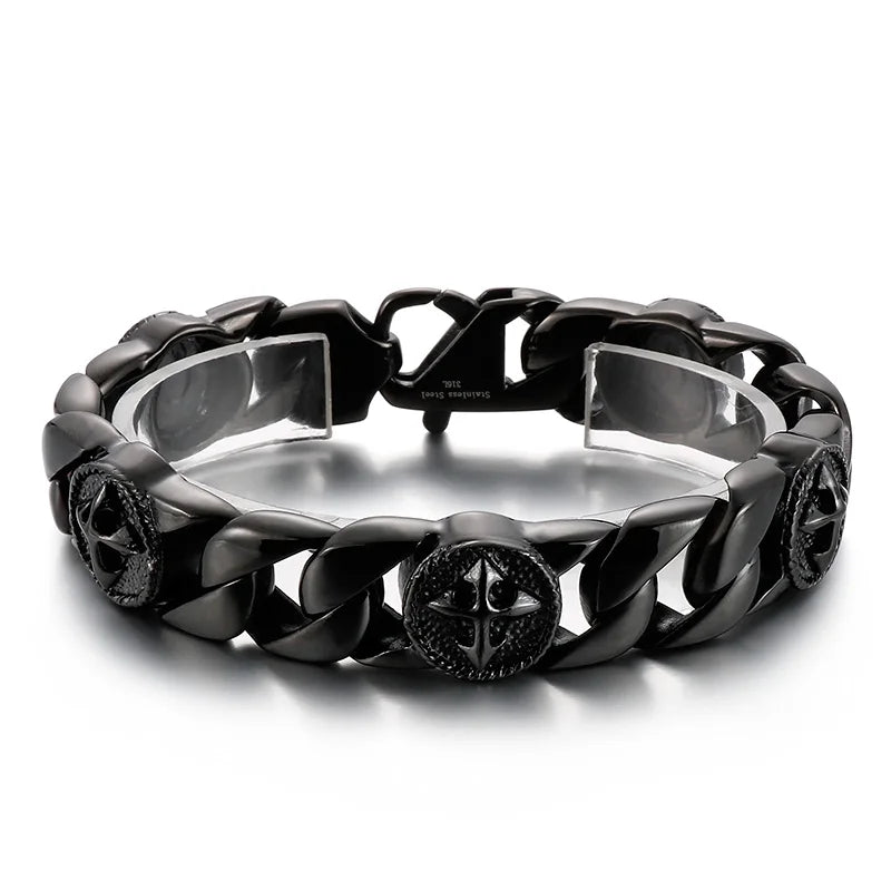 VIKING Mens Punk Arrow Cross Link Bracelet – Black Stainless Steel