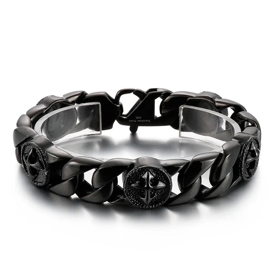 KALEN Mens 220mm Black Punk Stainless Steel Arrow Cross Link Bracelets