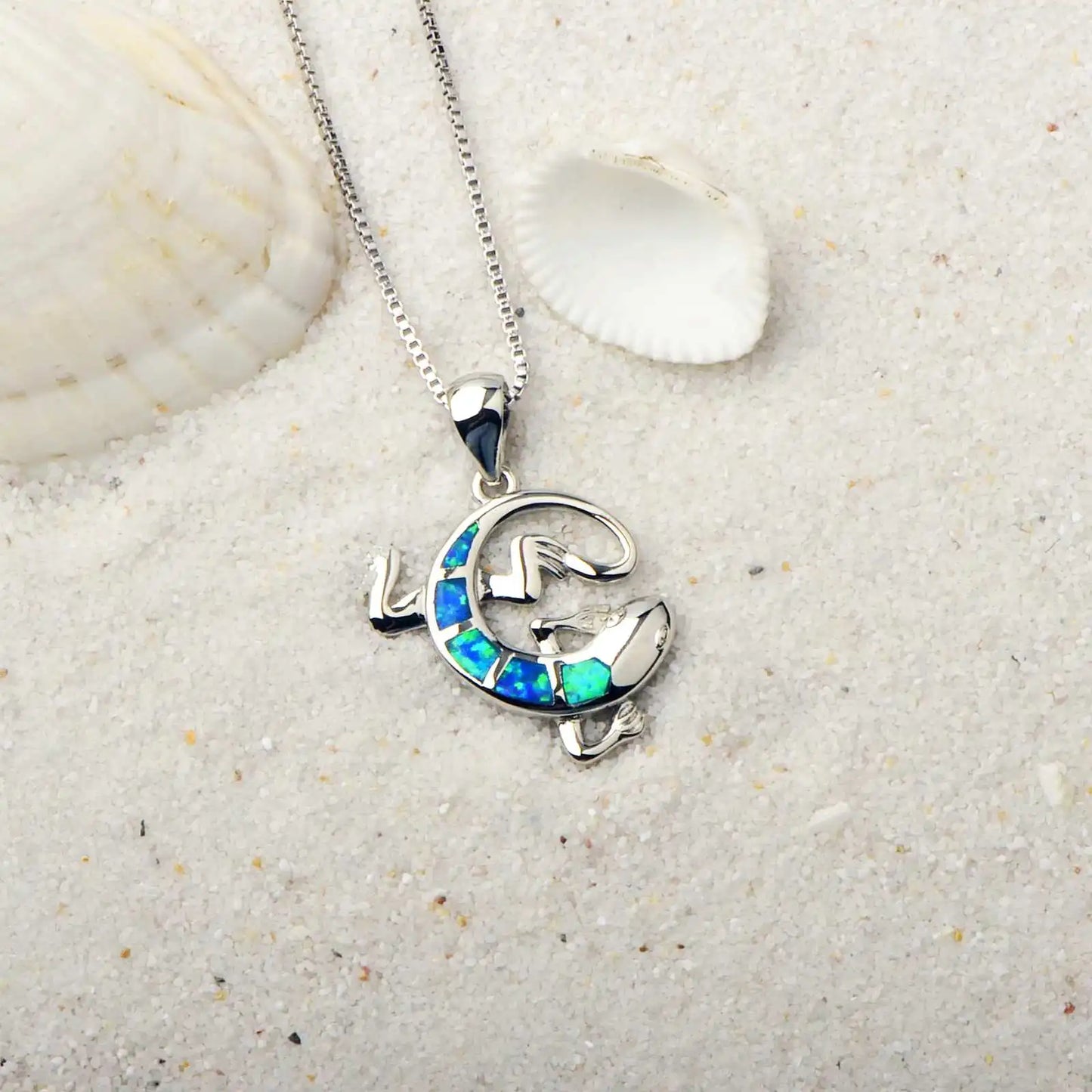 TikTok INS Wind Hawaii Beach Explosion Opal Gecko  Necklace Cute Style Children's Wholesale Inlaid Charms