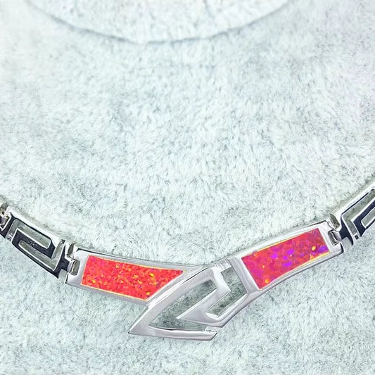 Vibrant Red Opal Gold Plated Trendy Statement Necklace | Hawaiian-Inspired Western Fashion Long Sweater Chain-Daily Wear