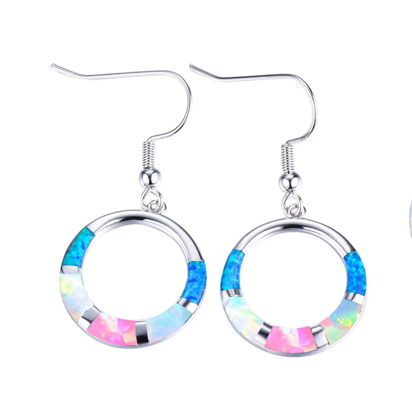Tropical Ocean Round Opal Earrings  Beachy Cute Style TikTok   Viral Jewelry for Girls