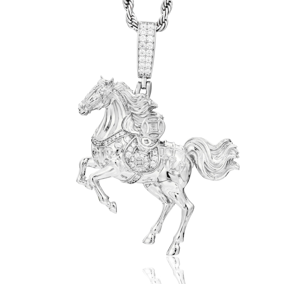 REBEL Luxury Galloping Horse Pendant 18K Gold Plated Brass AAAAA CZ Diamond Animal Charm Necklace High Quality Jewelry Factory