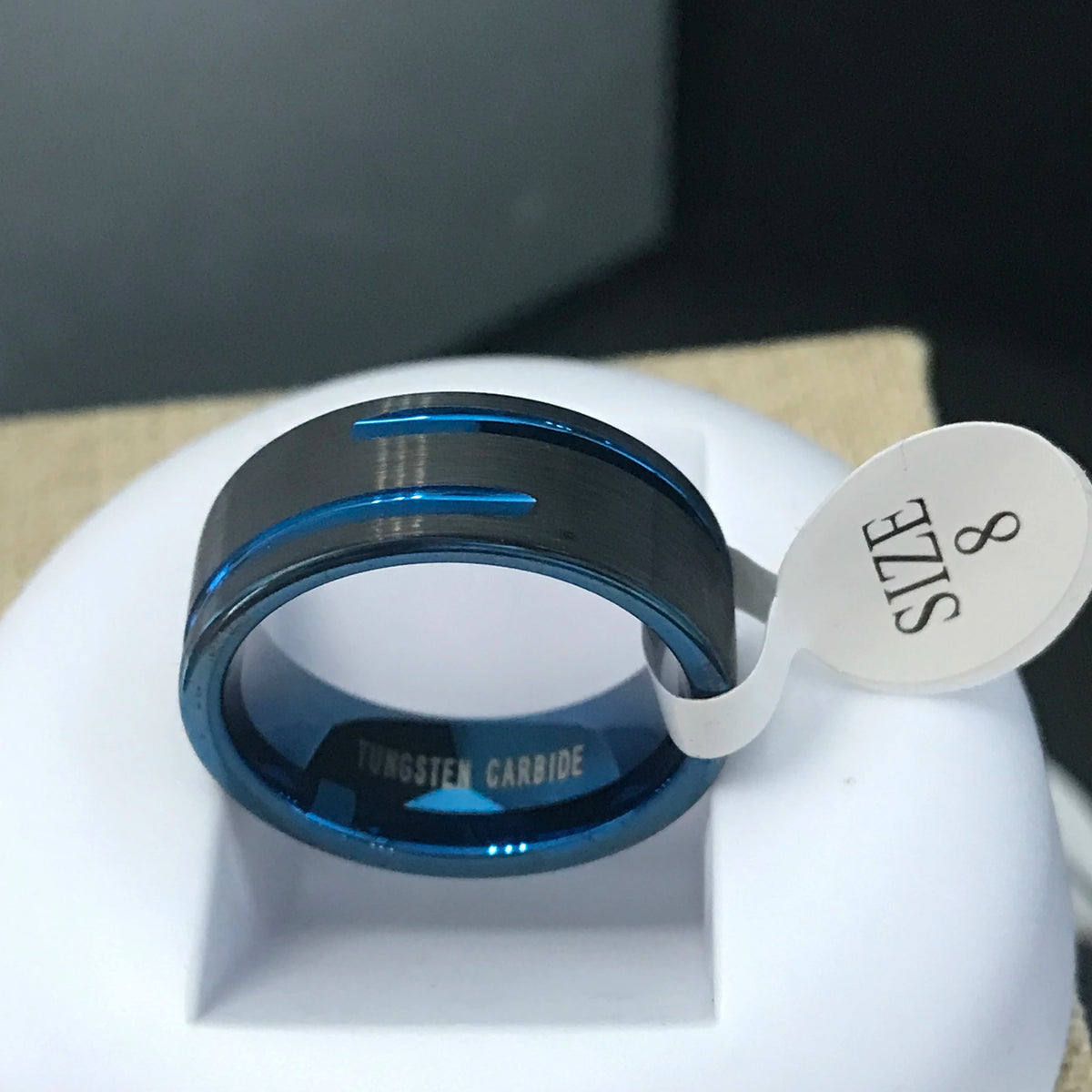 REBEL 8mm Blue Black Tungsten Carbide Classic Comfort Fit Ring | Unisex Wedding Band