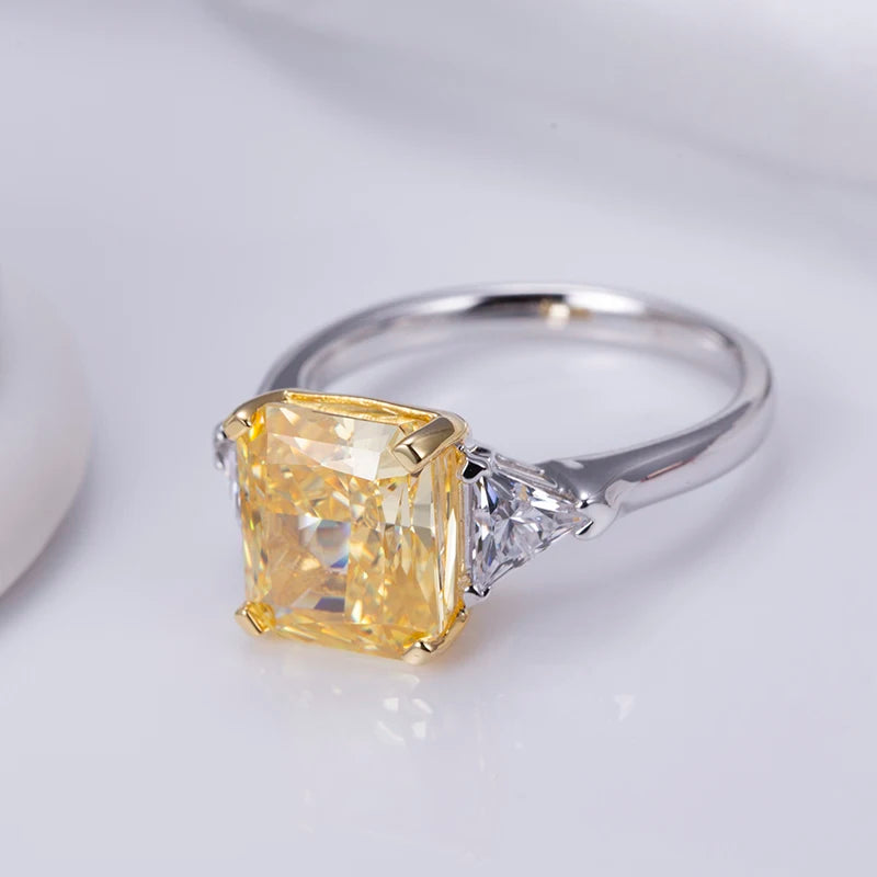 Messi Jewelry MSR-958 High Carbon Cubic Zircon Yellow Diamond Ring Jewelry S925 Radiant Cut  Engagement Wedding Ring