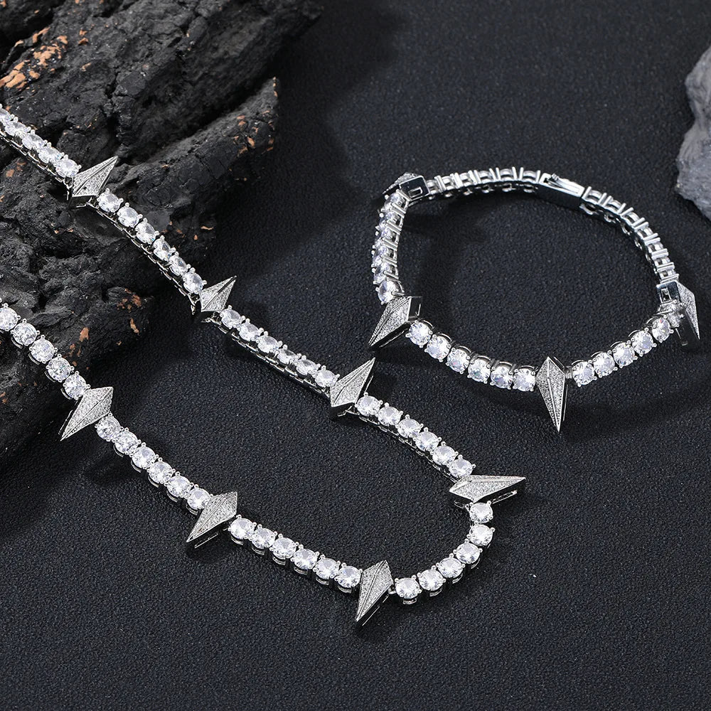 Luxury Black Zirconia CZ Diamond Tennis Bracelet Fashion Same Style Black Panther Choker Necklace Beast Toothed Hip-hop Bracelet
