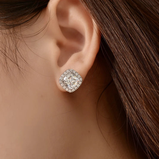 SILVERELLI 1ct Square Diamond Stud Earrings | S925 Sterling Silver | Rhodium Plated | Classic Geometric