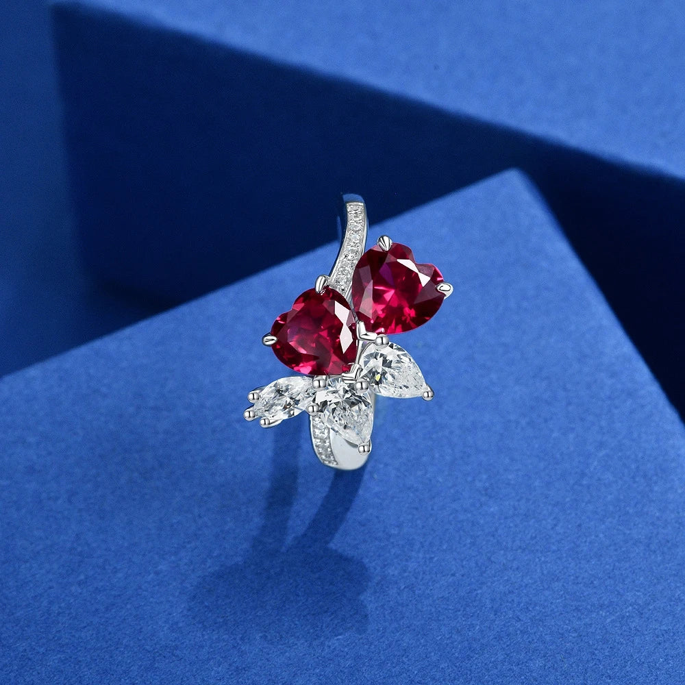 SILVERELLI 1ct Heart-Shaped Red Gemstone Ring | S925 Sterling Silver | Platinum Plated | Sizes 5–9