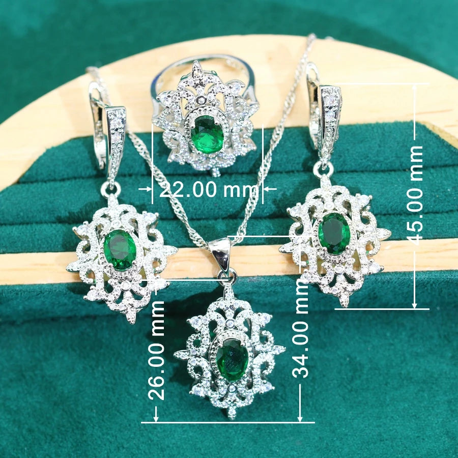 XOTICA 2024 New Classic Green Zircon 925 Silver Jewelry Set for Women Wedding Bracelet Earrings Necklace Pendant Ring Engagement