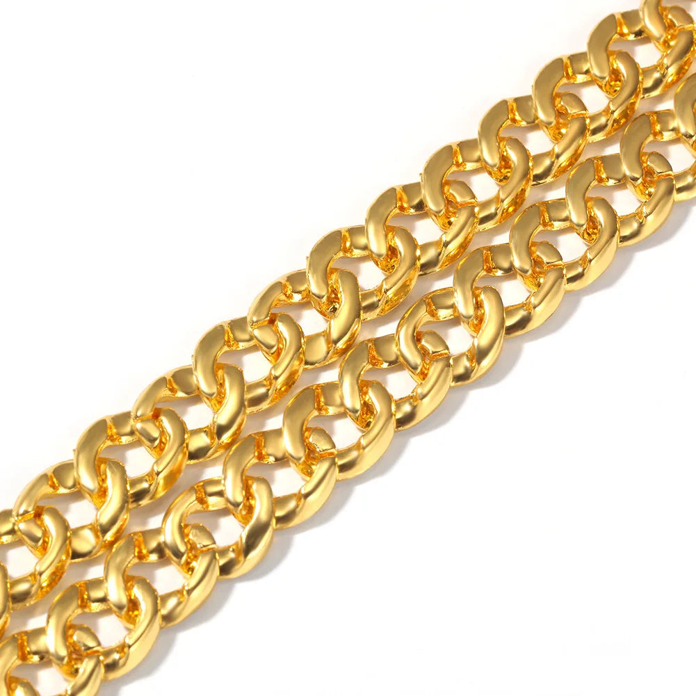 Classic Hip Hop Style 15mm Alloy Cuban Link Chain Set Geometric Rhinestone Crystal Rhodium Plated Trendy Beads for Anniversary