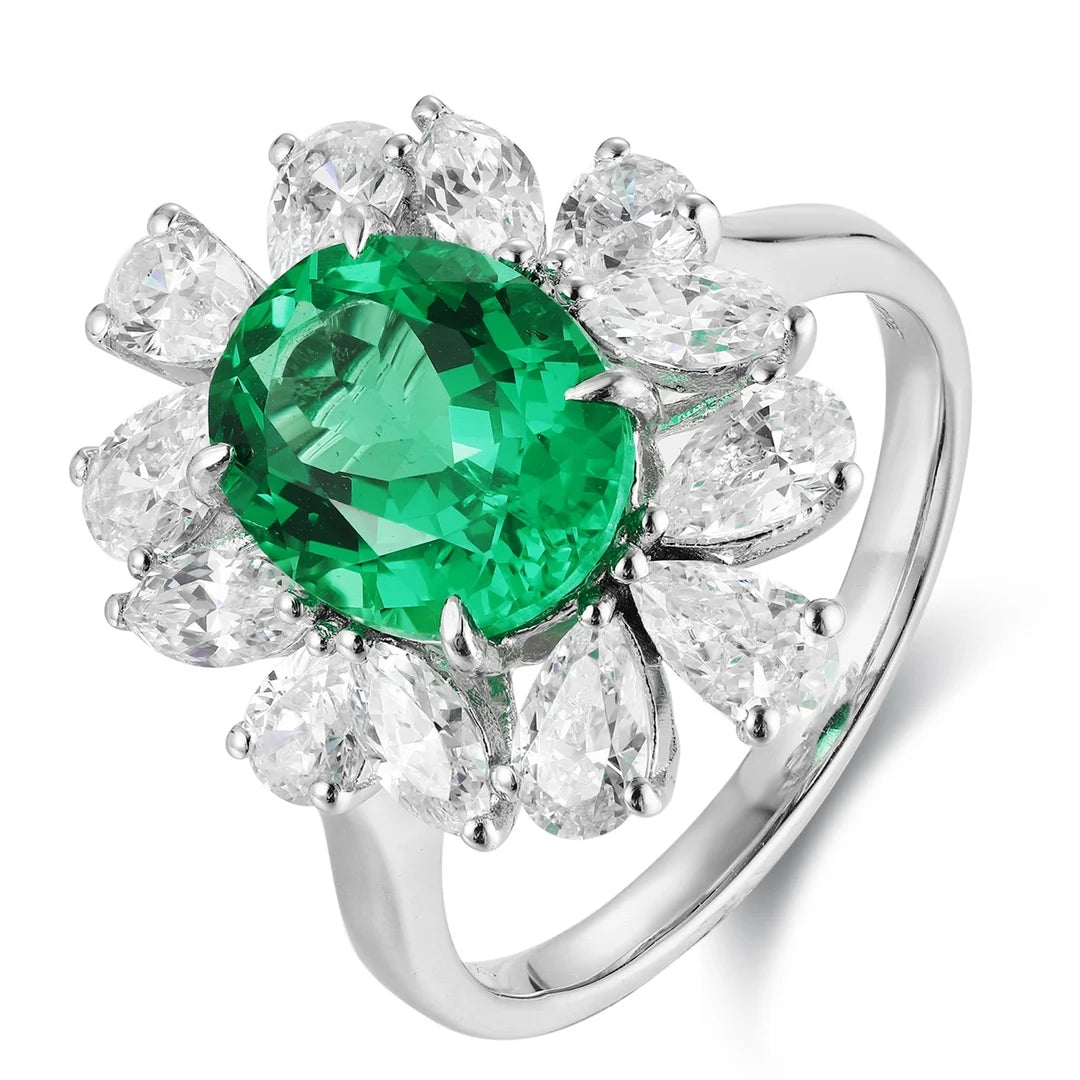 Gemfiori 2026 Trending Lab Gemstone Ring 925 Sterling Sliver Lab Created Emerald Ring Green Lab Grown Emerald Ring for Women