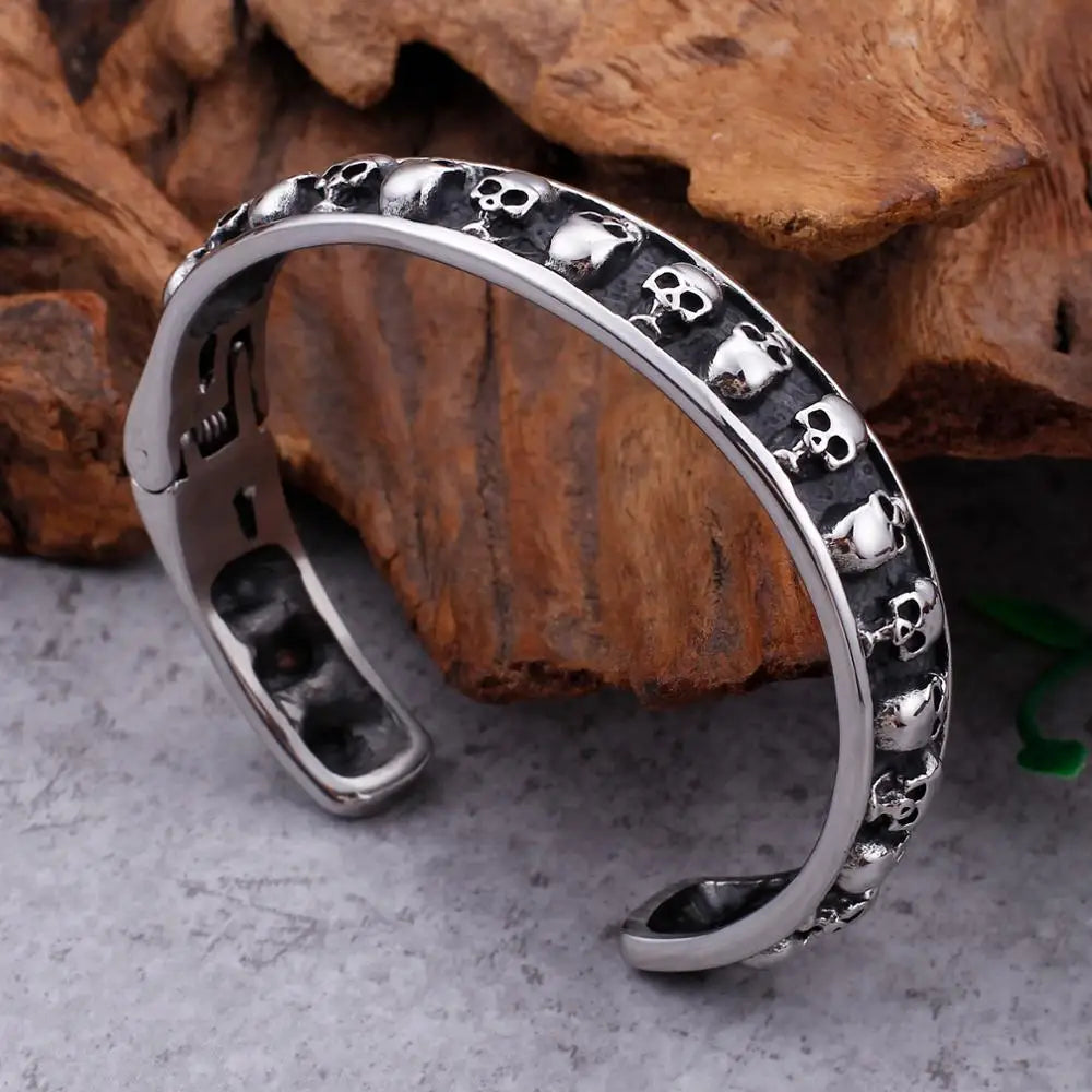 KALEN Stainless Steel Punk Skeleton Open Cuff Bangles Men