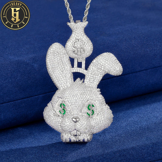 Luxury Iced Out Money-obsessed Rabbit Pendant Hip Hop Jewelry Gold Plated Brass AAAAA CZ Diamond Money Bag Bail Cartoon Pendant