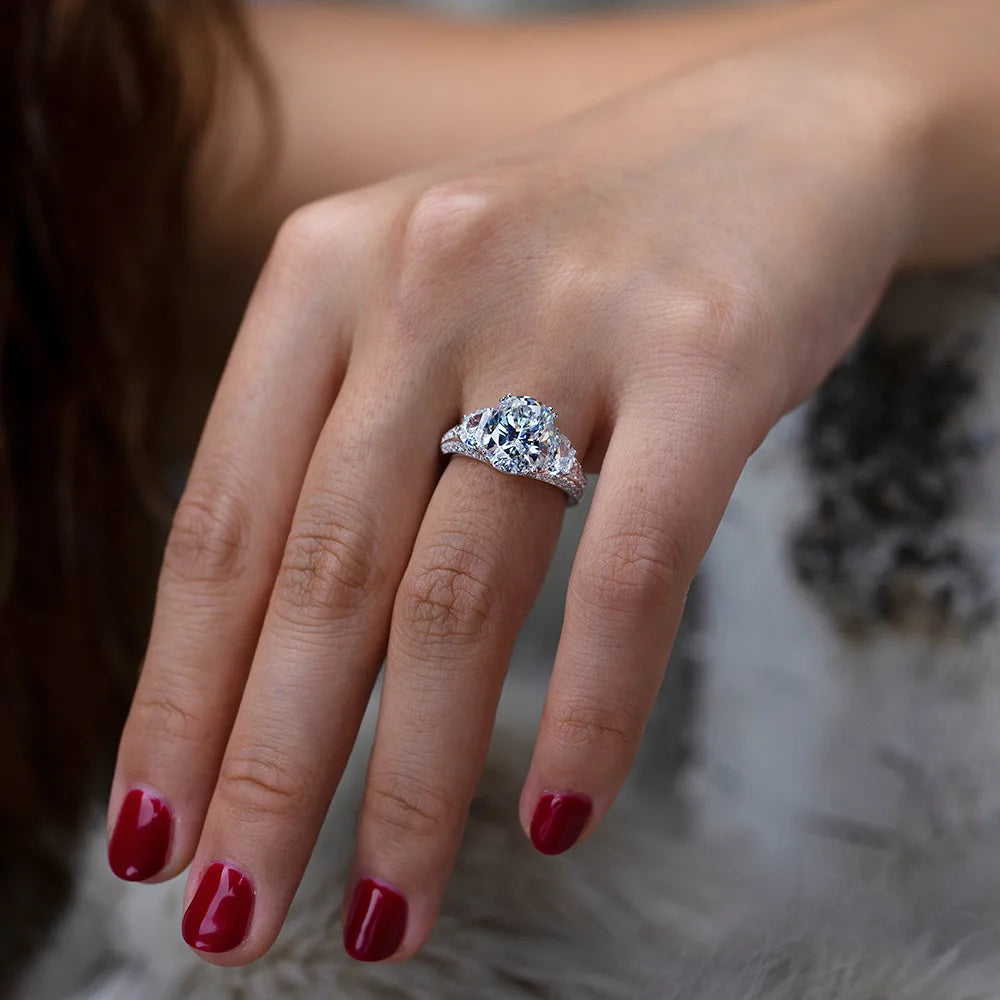 MUSHAN Luxury S925 Sterling Silver Platinum Plated 3.5ct High Carbon Diamond Wedding Ring Women Anniversary Party 9*11 Full