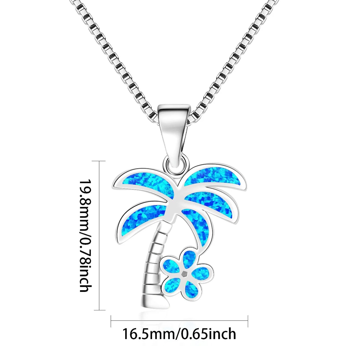 Aobao Wholesale Blue Copper Christian Link Chain Coconut Tree Flower Necklace Pendant Jewelry Inlaid with Opal