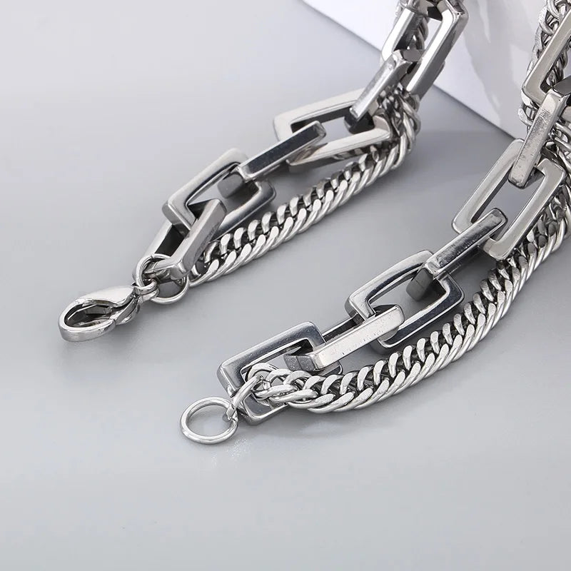 KALEN Unisex Fine Jewelry Fashion Bracelets Retro Stainless Steel Double Links Bracelet Women