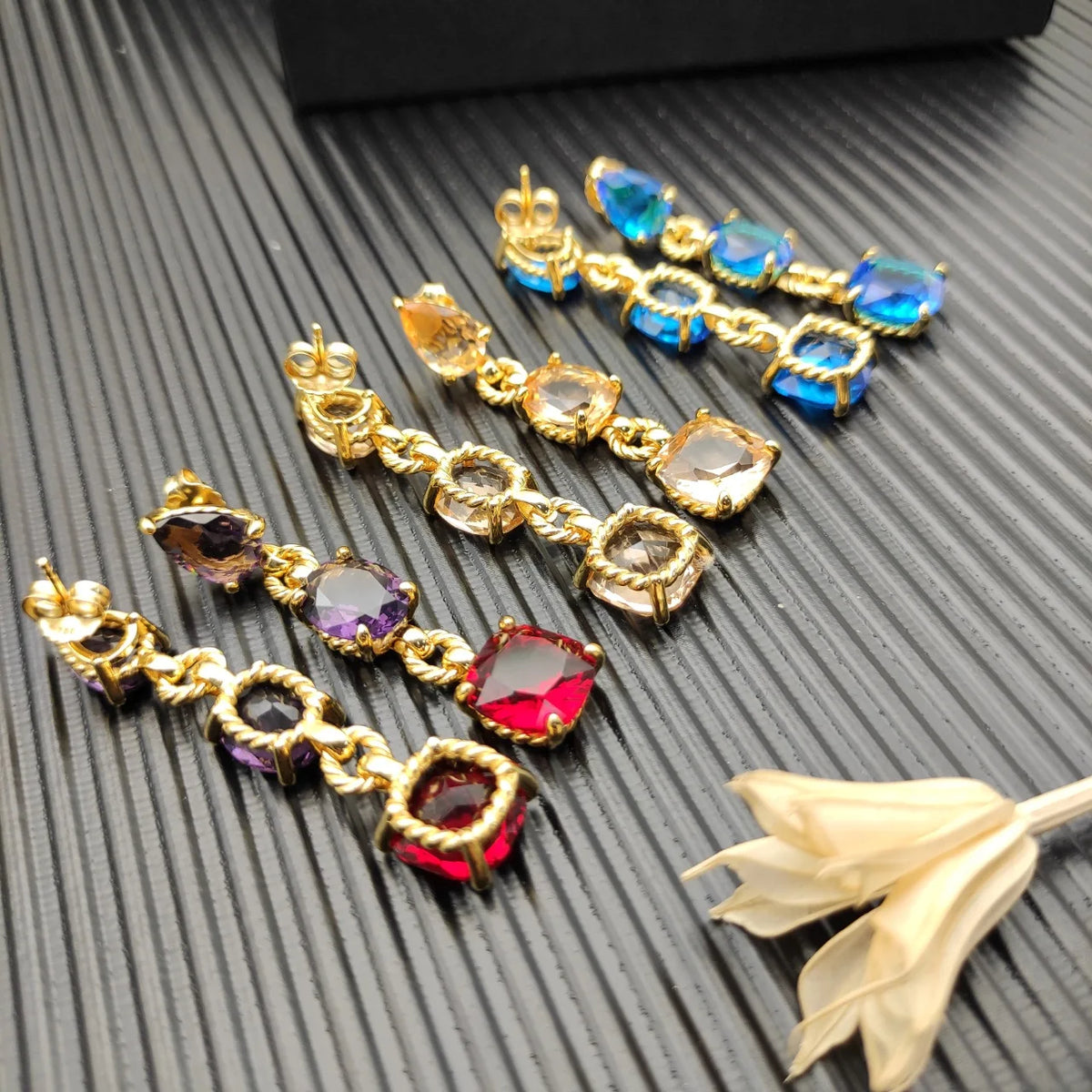 FASHIONISTA DY High-Quality Silver-Plated Colored Diamond Earrings. Gold-Plated Colored Gemstone Earrings. Jewelry.