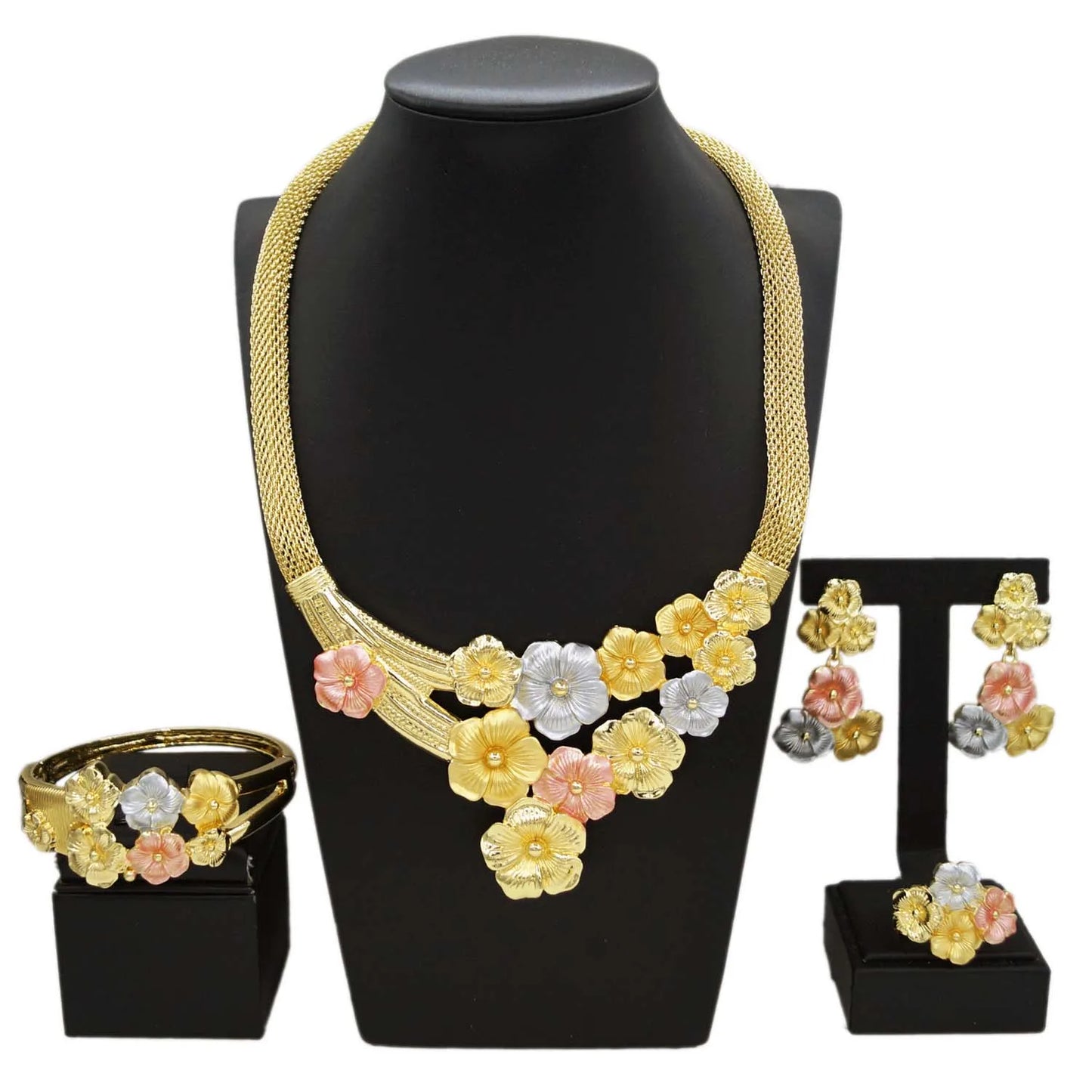 Zhuerrui Wholesale Luxury Gold Jewelry Sets Favors Multi Color Flowers Jewelry Set Customized Bridal Costume Accessories H00737