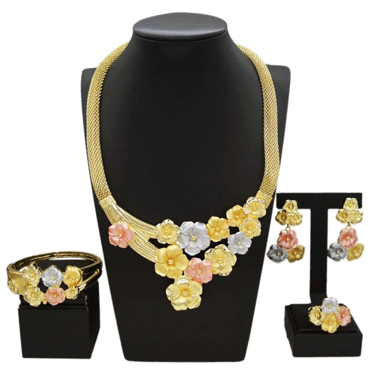 Zhuerrui Wholesale Luxury Gold Jewelry Sets Favors Multi Color Flowers Jewelry Set Customized Bridal Costume Accessories H00737
