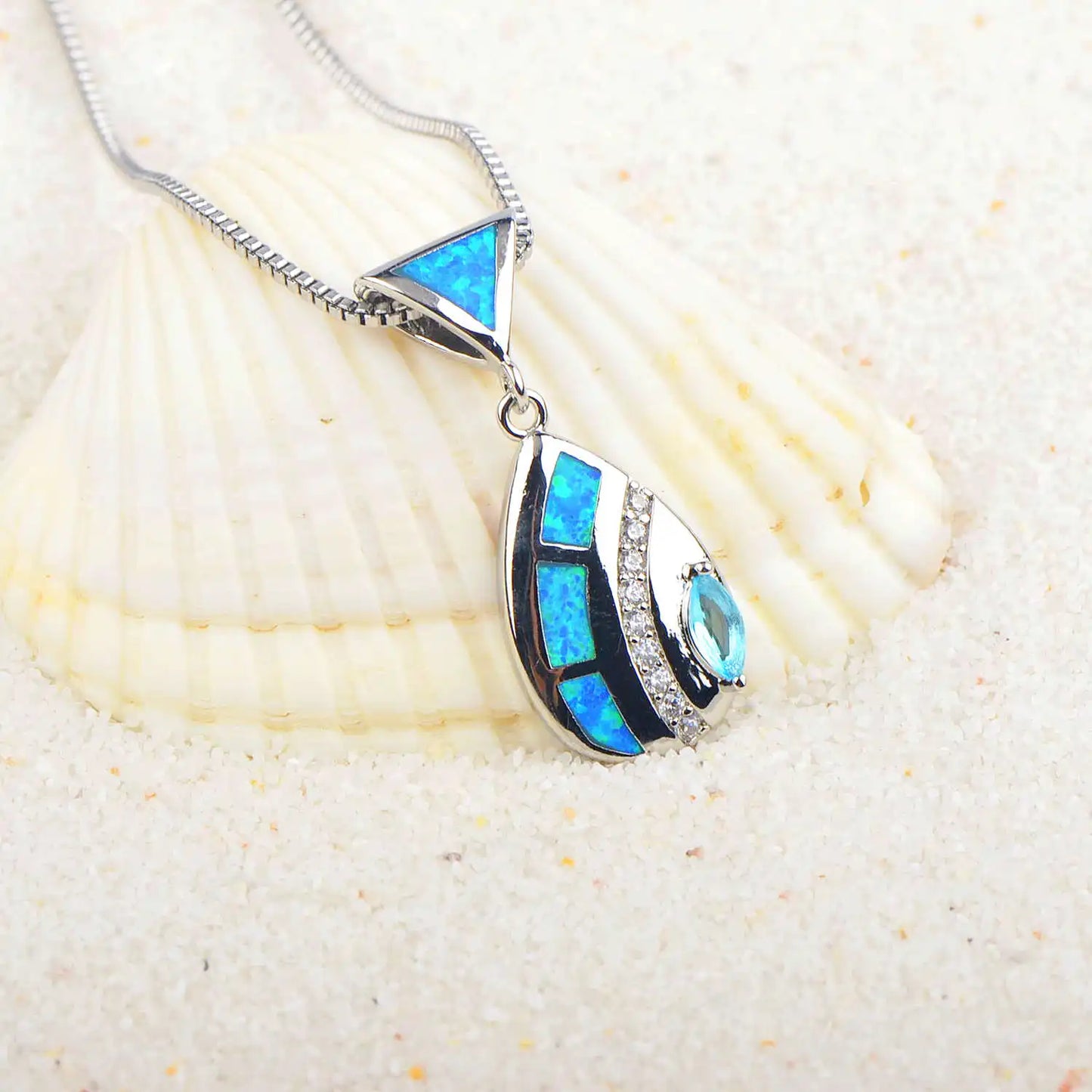 Elegant Teardrop Shape Necklace Aobao Inlaid Pendant Fashion Jewelry